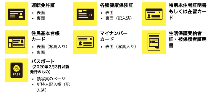 身分証明証で使える書類の例